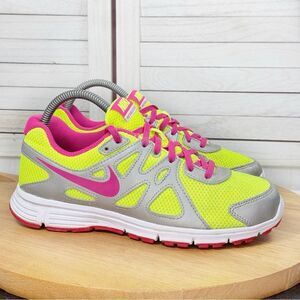 Nike Youth Revolution 2 Running Shoes Sneakers Volt Yellow Pink 6.5Y 555090-761
